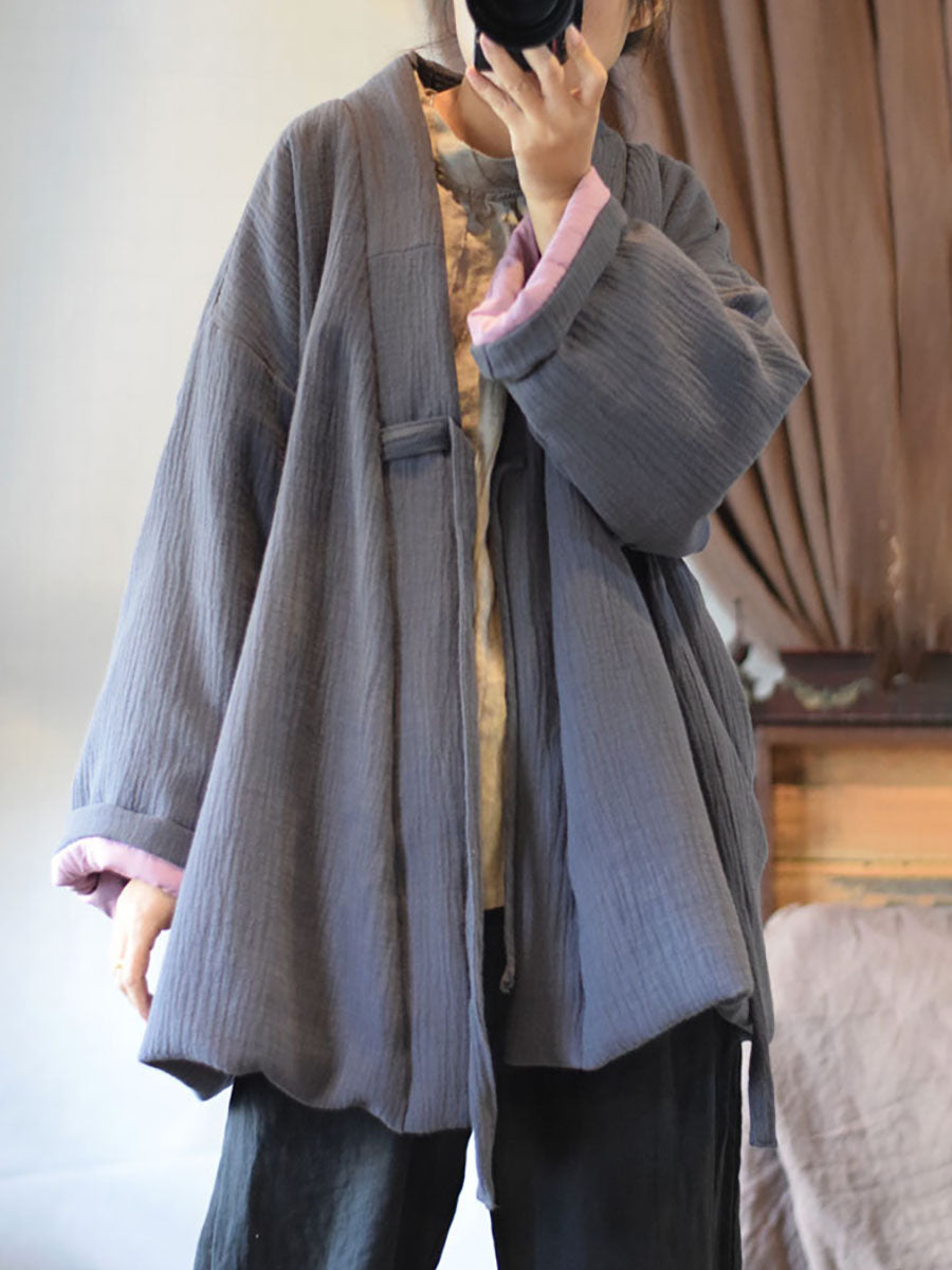 Women Winter Chinese Style Drawstring Linen Cotton Coat