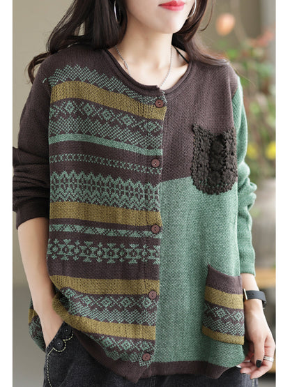 Women Autumn Patchwork Casual Loose Sweaters