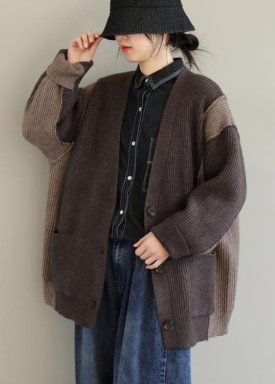 Aesthetic Chocolate Knitted T Shirt V Neck Button Downfall Fashion  Knit Sweat Tops