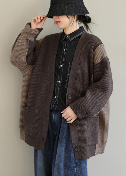 Aesthetic Chocolate Knitted T Shirt V Neck Button Downfall Fashion  Knit Sweat Tops