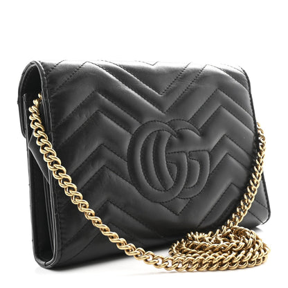 Calfskin Matelasse GG Marmont Chain Wallet Black