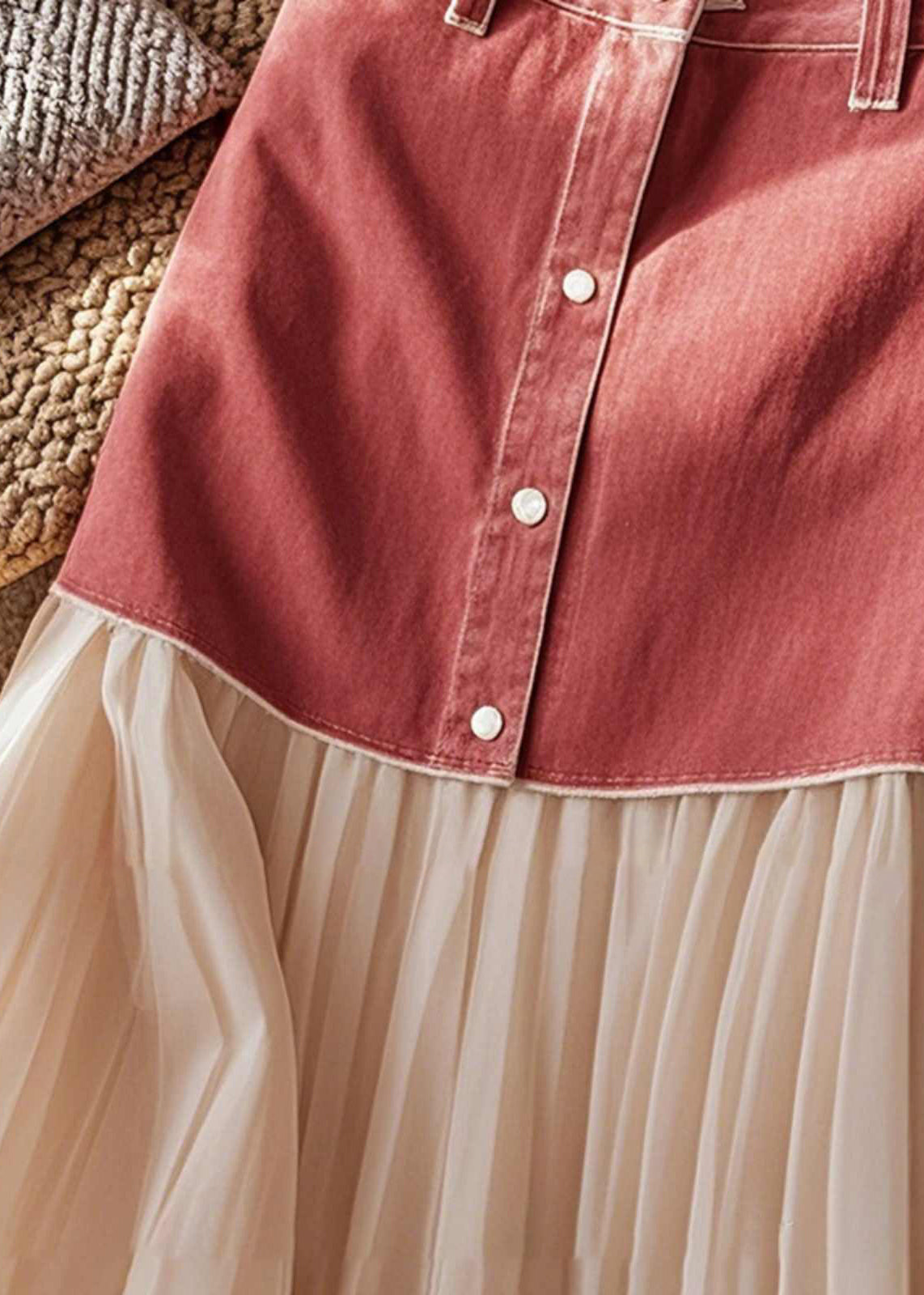 Art Colorblock Patchwork Button High Waist Maxi Skirt Spring