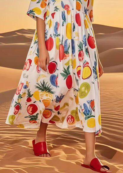Casual Multicolour Fruit Print Cotton Loose Dress Summer