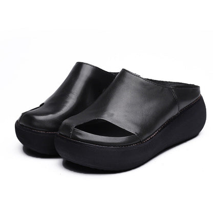 2022 Retro Women Leather Wedge Slippers