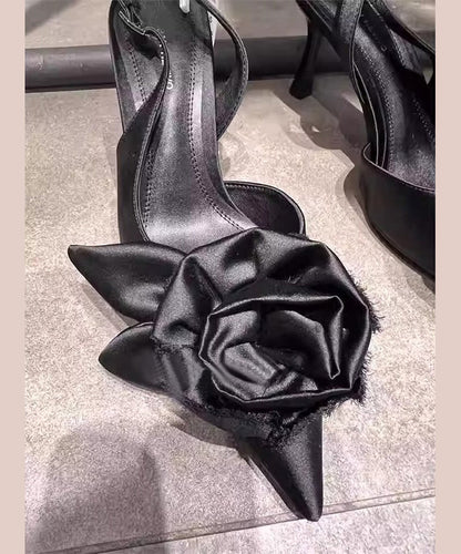 Stylish Black Floral Splicing High Heel Sandals Pointed Toe