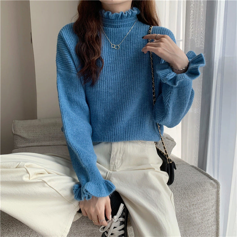Half Turtleneck fungus Ruffled Sweater