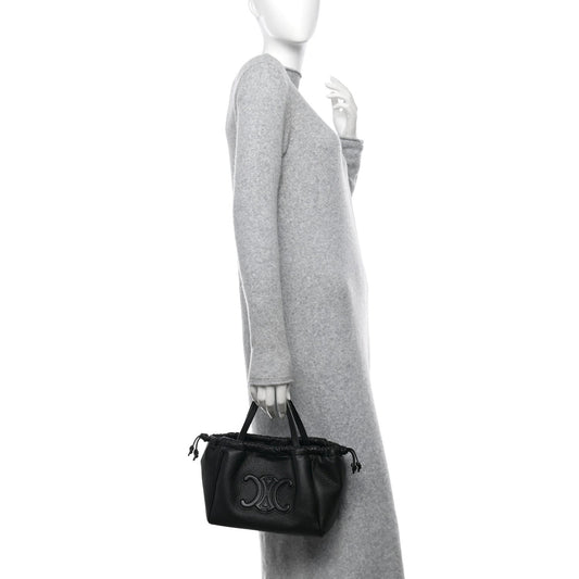 Calfskin Cuir Small Triomphe Cabas Drawstring Black