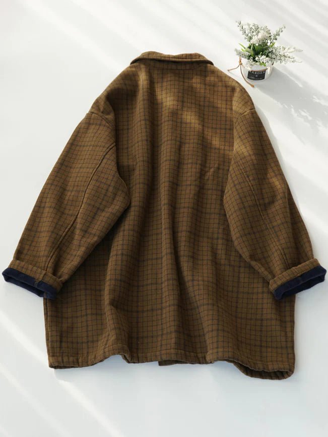 Vintage Loose Plaid Print Single Breasted Coat