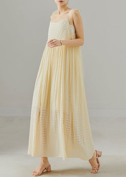 Fashion Yellow Hollow Out Cotton Cami Dresses Summer