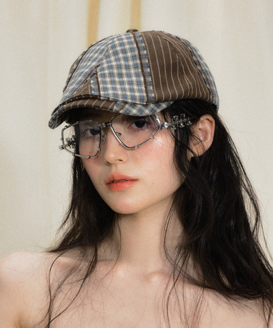 Vintage Plaid Colorblock Versatile Breton Hat