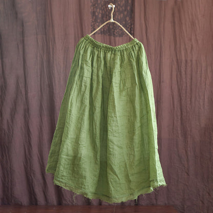Plus Size Loose Linen Rough Hem Solid Skirt