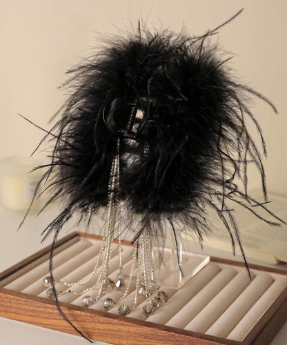2025 New Purple Alloy Feather Beading Tassel Hairpin