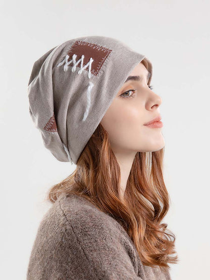 Winter Women Knitted Splicing Drawstring Hat