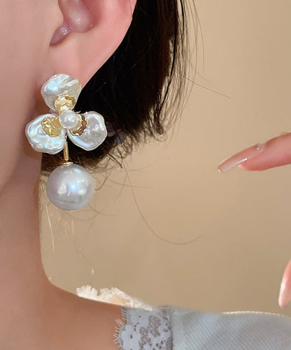Boutique Gold Copper Alloy Pearl Flora Stud Earrings