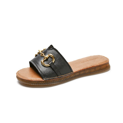 Women Summer Vintage Handmade Cowhide Leather Slippers