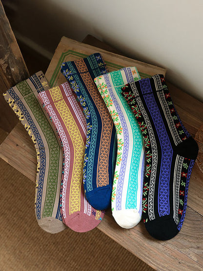 5 Pairs Women Vintage Floral Socks