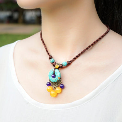 Vintage Chalcedony Handmade Clavicle Necklace