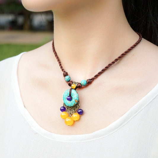 Vintage Chalcedony Handmade Clavicle Necklace