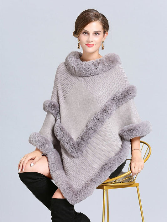 Women Coat Cape Peacoat Faux Fur Collar Poncho