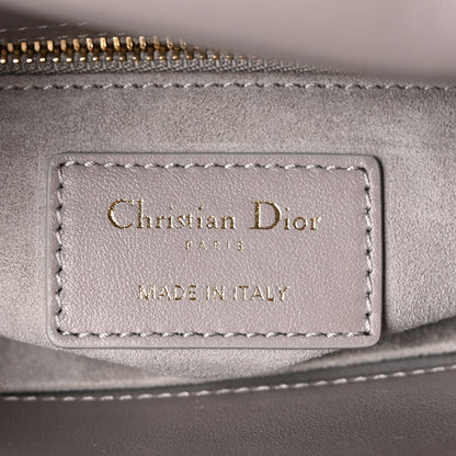 Calfskin Satin Celestial Bead Embroidery Embroidered Small Lady Dior Grey Multicolor