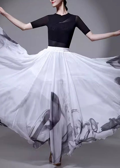 Chinese Style White Elastic Waist Silk Skirt Summer