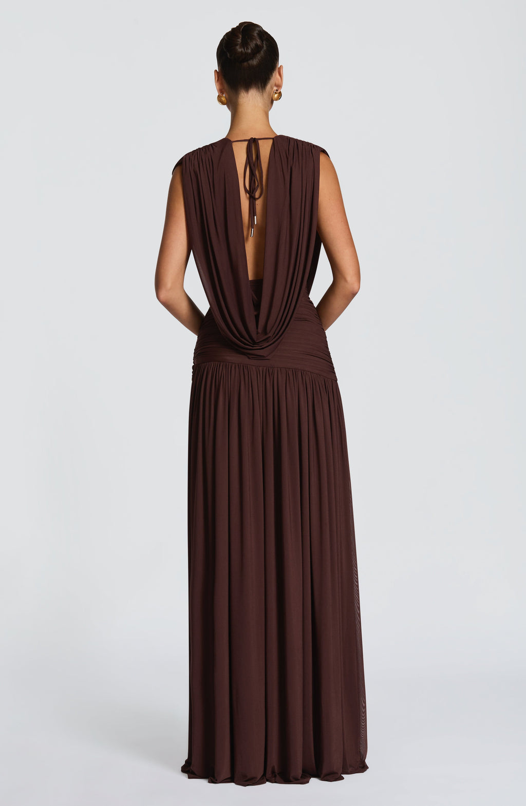 Sexy pleated deep V high slit backless evening gown