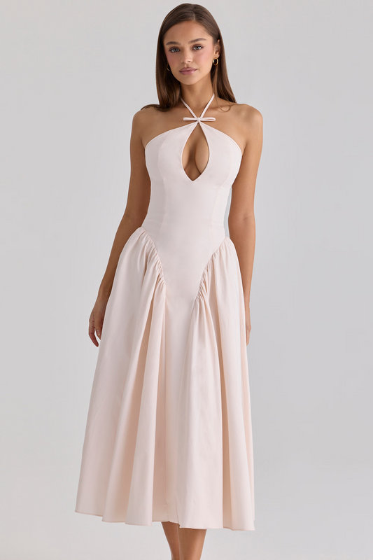 Halter Cutout Fit-and-Flare Midi Dress