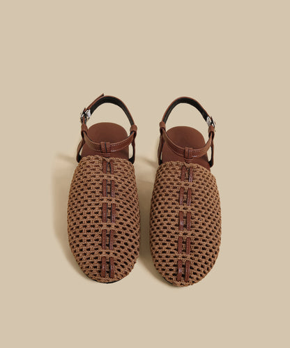 Casual Apricot Hollow Out Knit Fabric Splicing Sandals