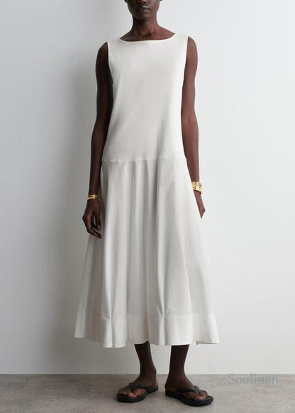 Casual White Patchwork Cotton Long Dresses Summer