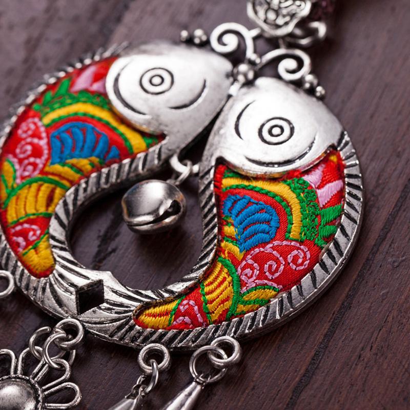Women Vintage Floral Silver Fashion Long Necklace
