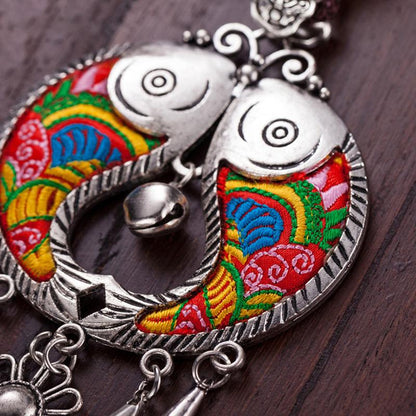 Women Vintage Floral Silver Fashion Long Necklace