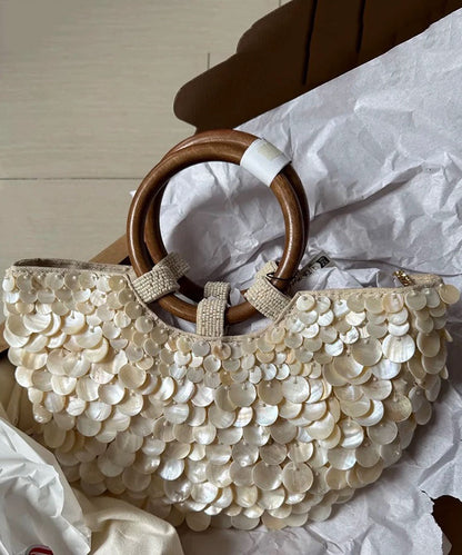 2025 New Handmade Beige Canvas Shell Tote Bag