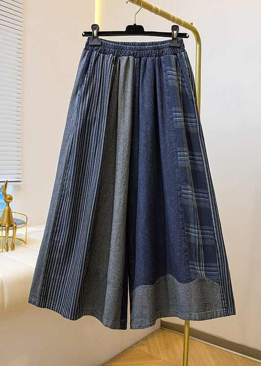 Plus Size Colorblock Pockets Patchwork Wide Leg Jeans