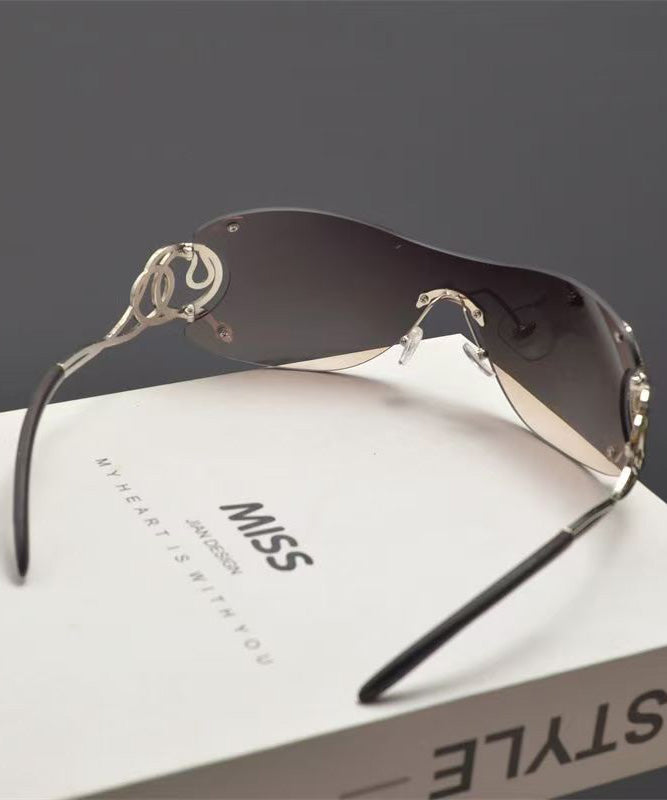 European And American Black Frameless Edge Connected Sunglasses