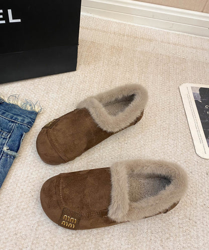 Khaki Suede Women Splicing Cozy Warm Flats