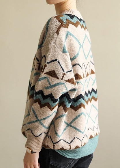 Pullover o neck khaki Geometry knitwear casual wild knit top silhouette