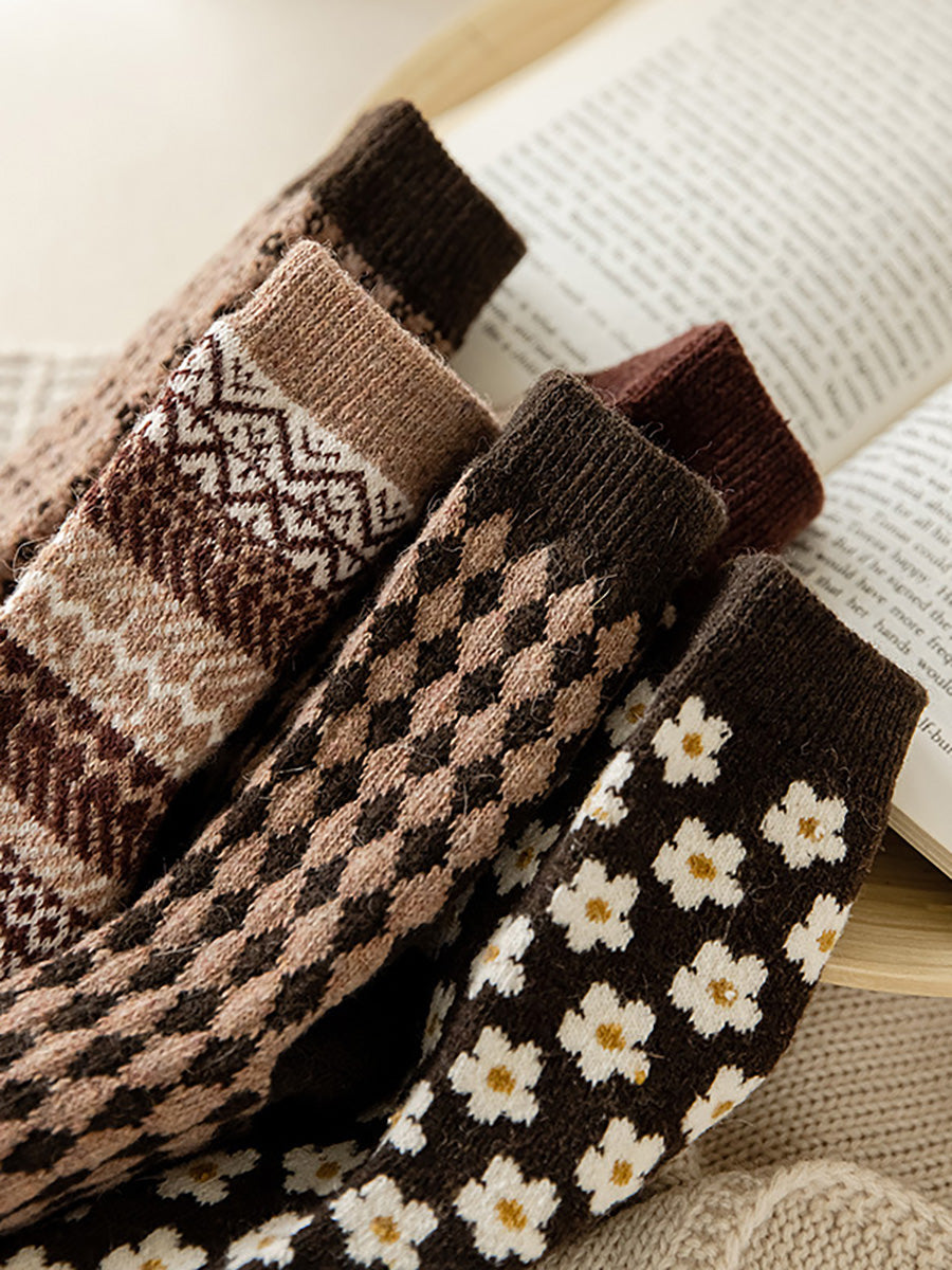 5 Pairs Women Winter Warm Wool Thickened Socks