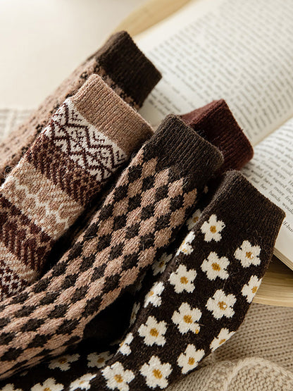 5 Pairs Women Winter Warm Wool Thickened Socks