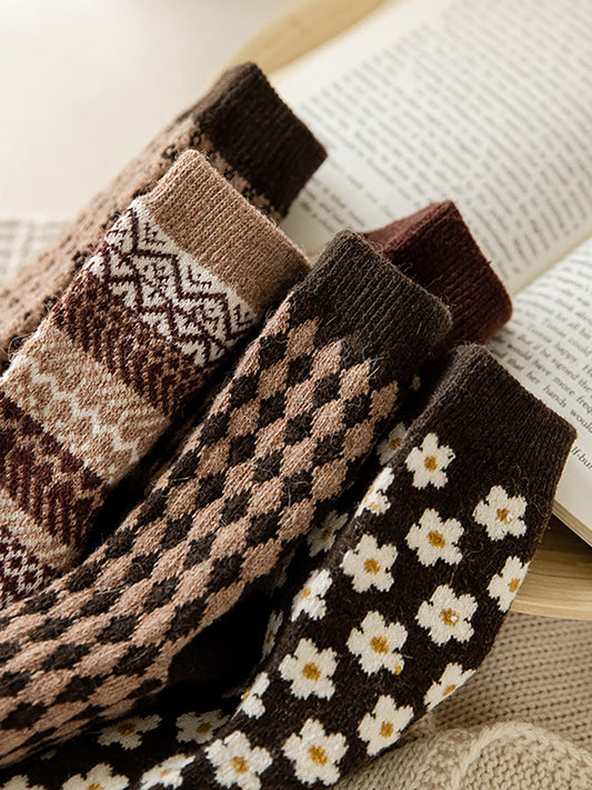 5 Pairs Women Winter Warm Wool Thickened Socks