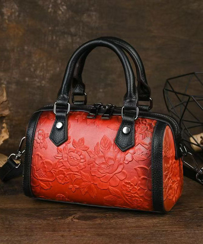 Unique Red Embossed Calf Leather Tote Bag