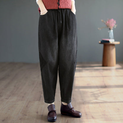 Women Autumn Solid Retro Cotton Jeans