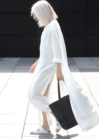 Plus Size White Oversized Side Open Cotton UPF 50+ Long Shirts Summer