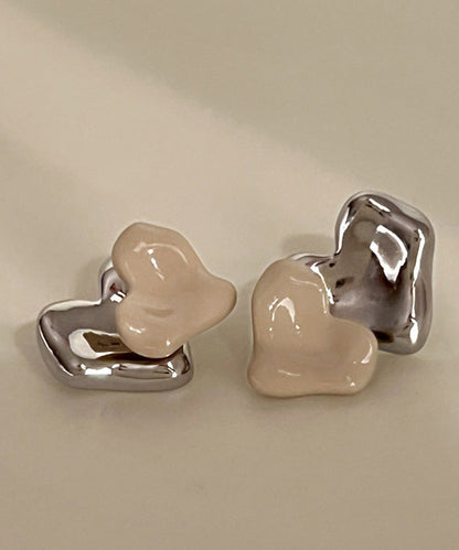French Metal Heart-Shaped Stud Earrings