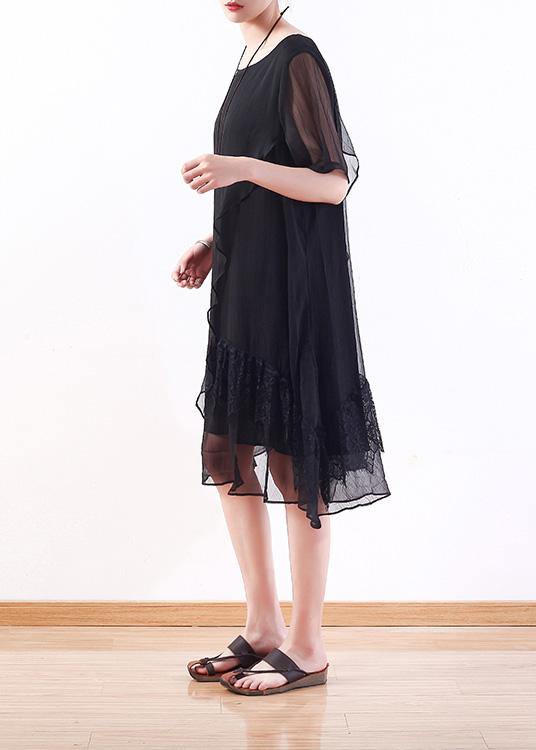 Handmade black Chiffon tunics for women Organic Outfits layered loose summer Dress