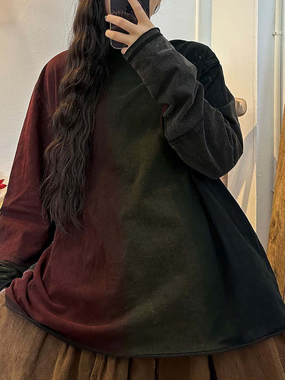 Women Casual Color Block Pile Collar Loose Sweatshirt