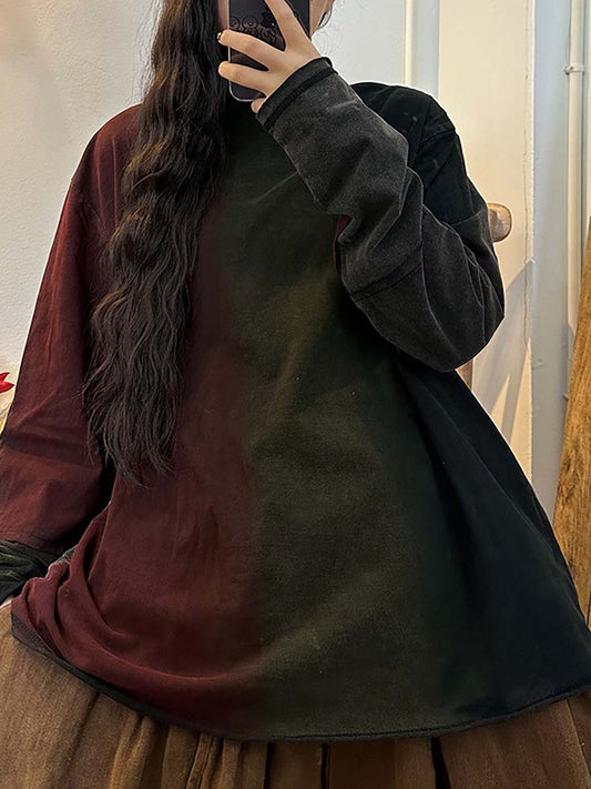 Women Casual Color Block Pile Collar Loose Sweatshirt
