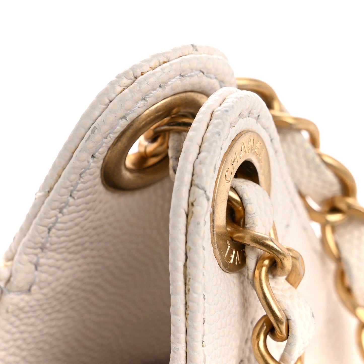 Caviar Quilted Small Wavy CC Hobo White