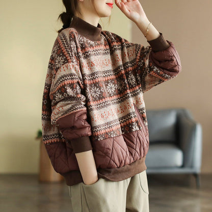 Winter Floral Retro Ethnic Loose Cotton Padded Sweater