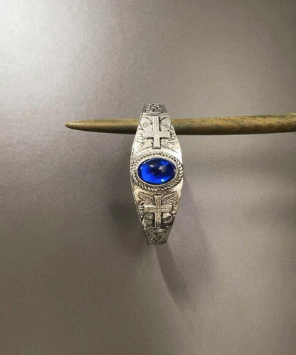 Women Blue Sterling Silver Crystal Bangle