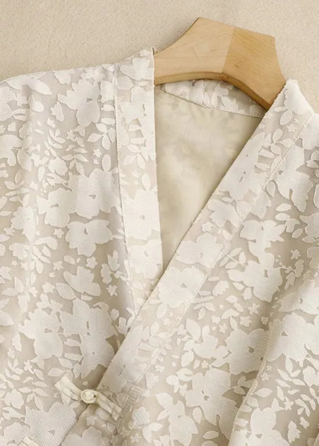 Vintage Beige Jacquard Lace Oriental Top Spring